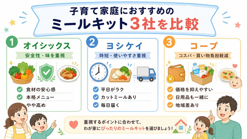 子育て家庭におすすめのミールキット3社を比較